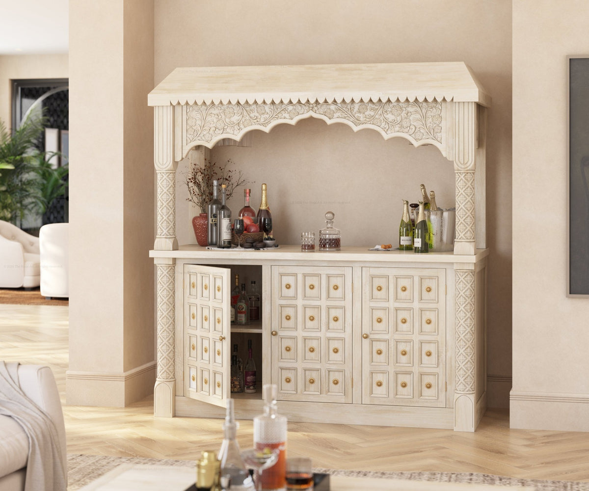 Monterey Hand-Carved Solid Wood Wine Bar Sideboard Cabinet