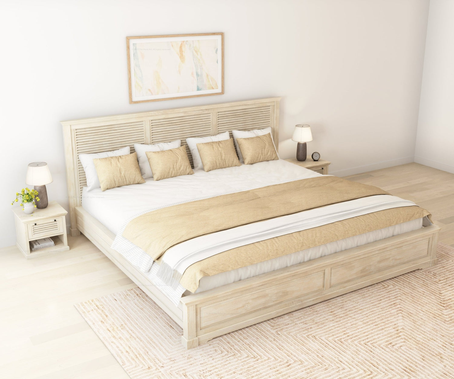 Costa Mesa Solid Wood Platform Bed Louvered Slatted Headboard