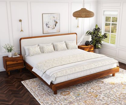 Carmel Platform Bed Frame With Upholstered Headboard Solid Wood
