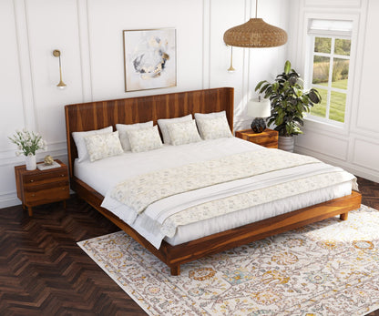 Richmond Platform Bed Frame with Fluted Headboard Made In Solid Indian Rosewood