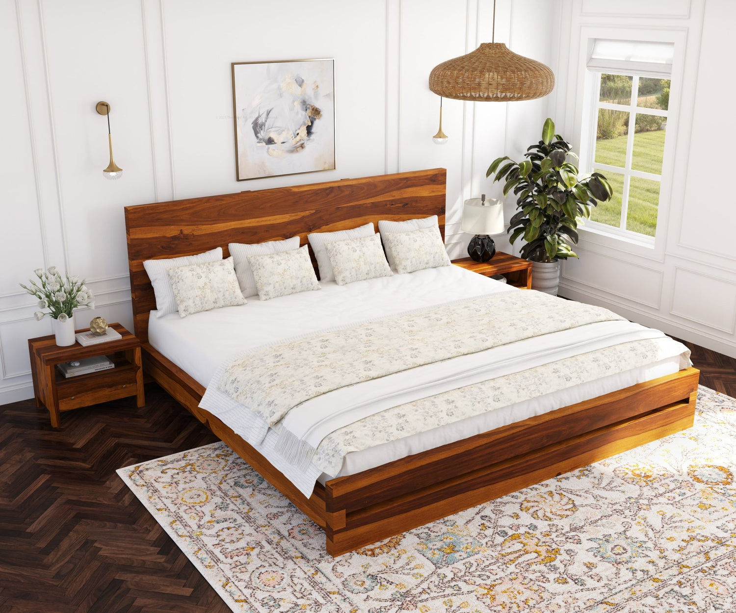 Lompoc Rustic Solid Wood Platform Bed Modern Minimalist Design