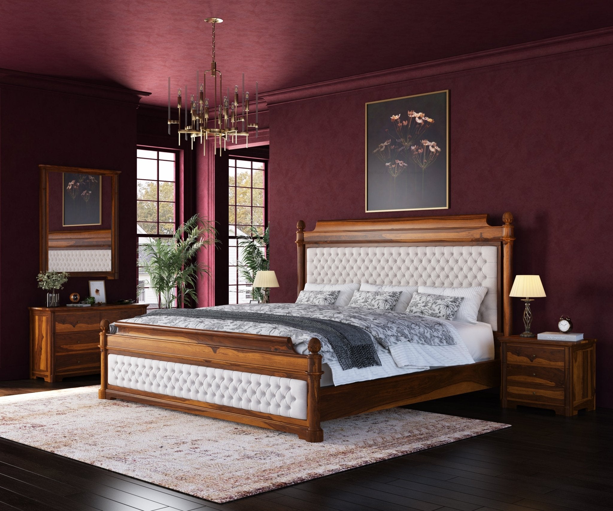 Abilene Solid Wood Platform Bed with Hand Tufted Upholstered Headboard