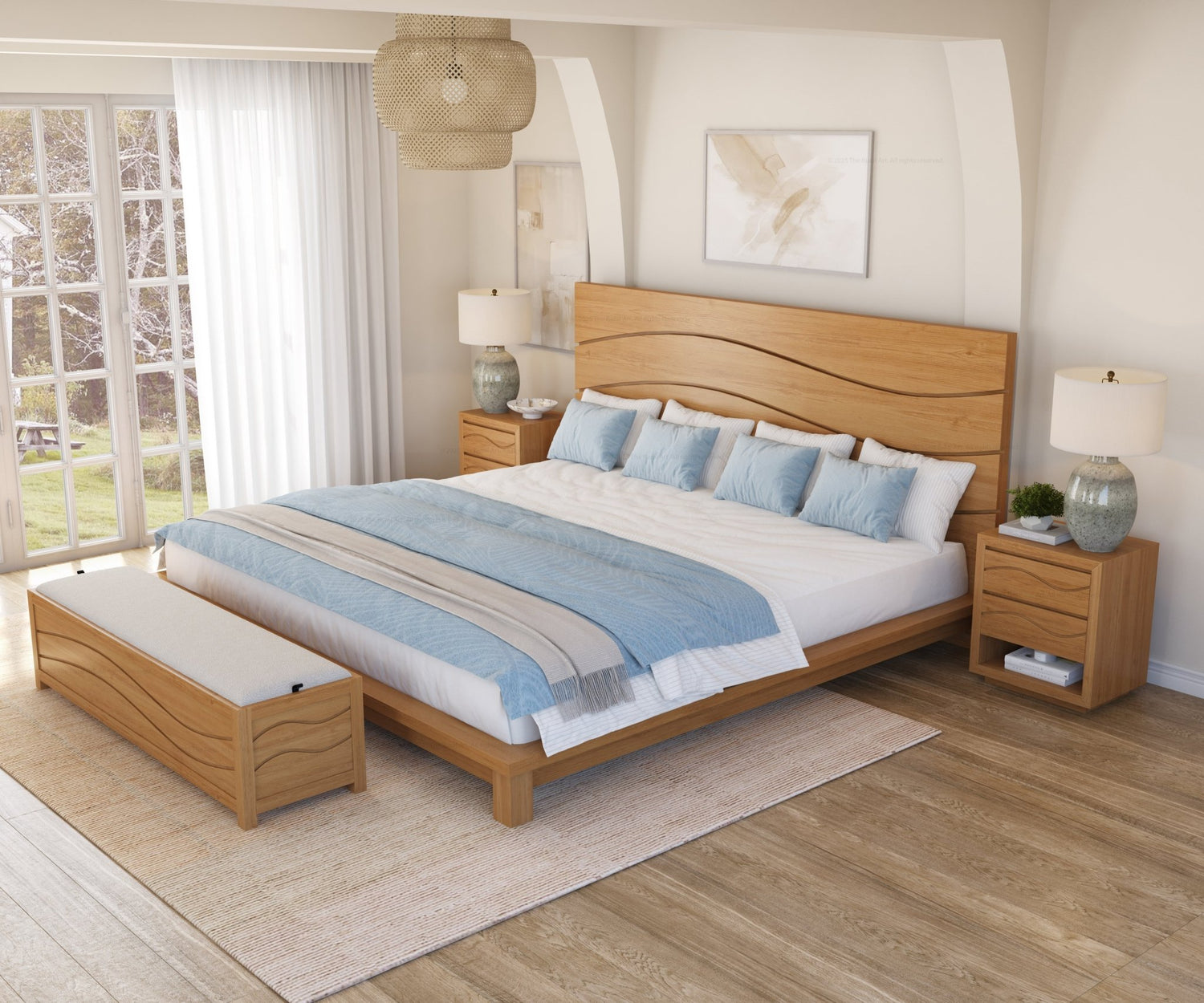 Seabrook Solid Wood Platform Bed with Wave-Carved Headboard