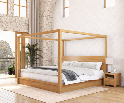 Orlando Solid Wood Canopy Platform Bedroom Set With Dresser, Nightstand, Bedside Bench &amp; Mirror