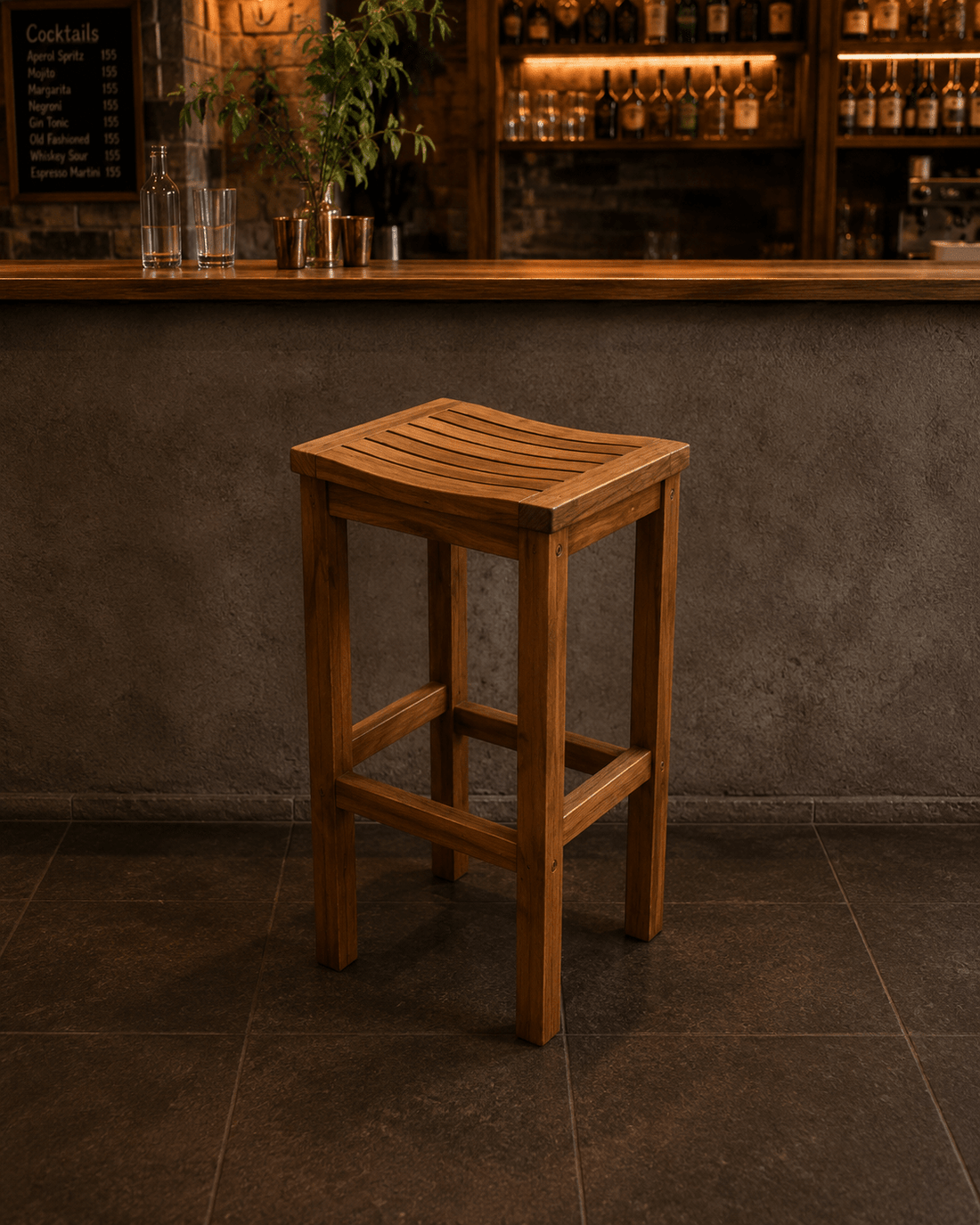 Homer Solid Teak Wood Saddle Bar Stool