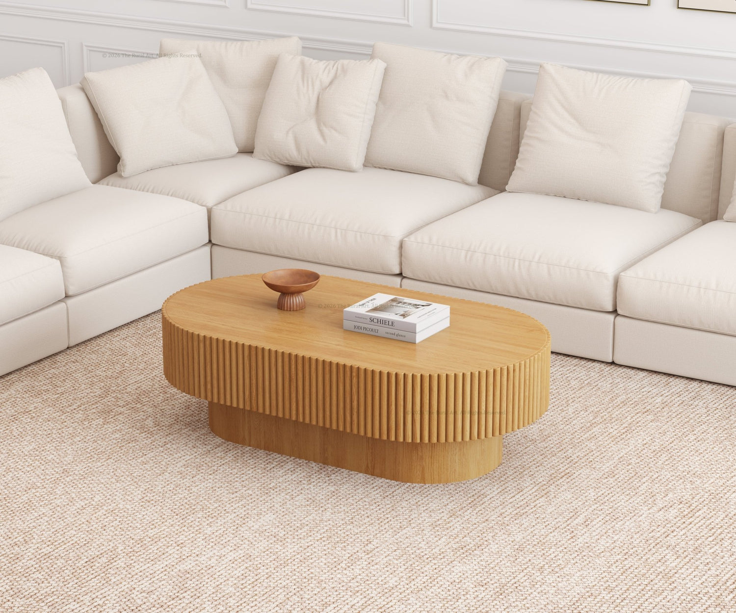 Cullman Teak Wood Oval Fluted Coffee Table