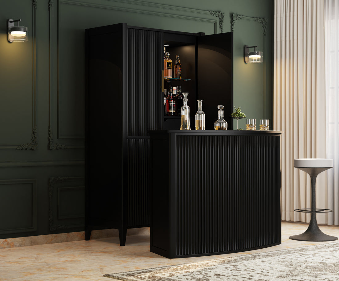 Monarch Solid Wood Wine Bar Cabinet &amp; Counter Set with Glass-Back Display