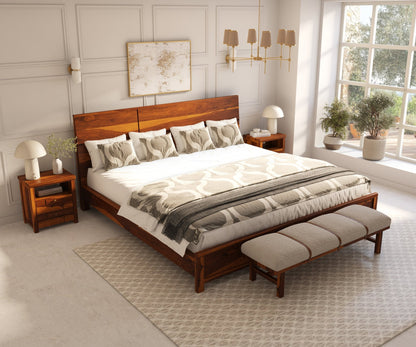 Princeton Solid Wood Platform Bed with Geometric Headboard Design