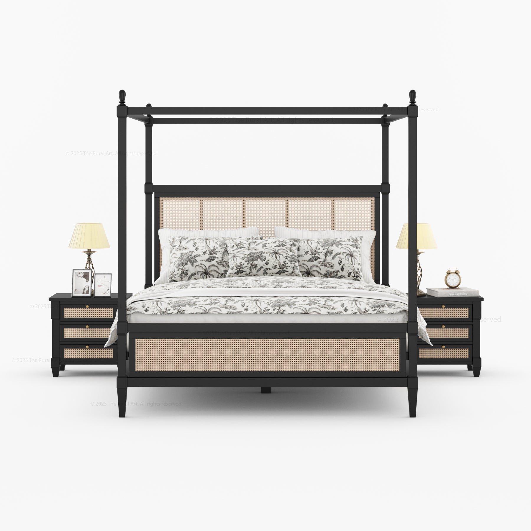 Hayward Solid Wood Four Poster Canopy Bed with Cane Headboard