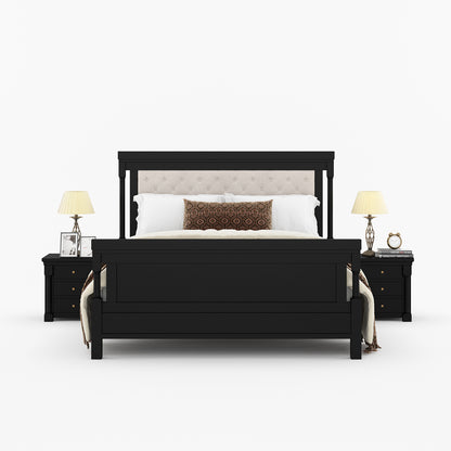 Verona Rustic Solid Wood Tall Headboard Upholstered Bed