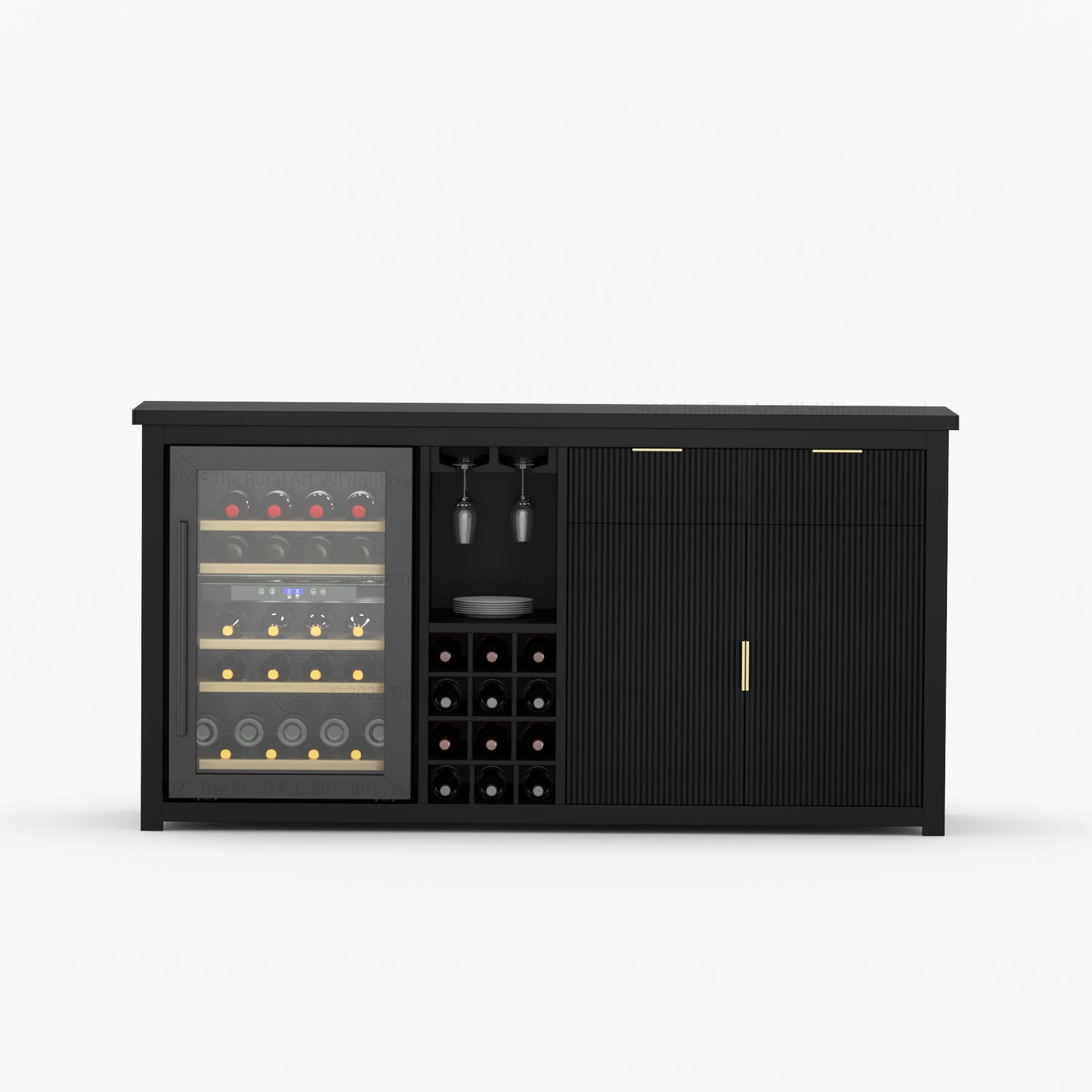 Sonoma Modern Black Bar Cabinet with Mini Fridge Space