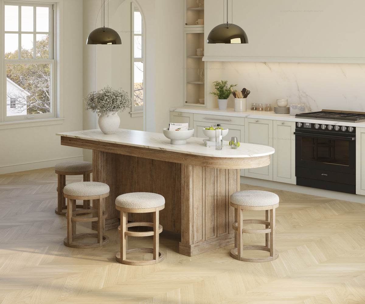 Portland Solid Wood Kitchen Island with Marble Countertop and Optional Stool Set