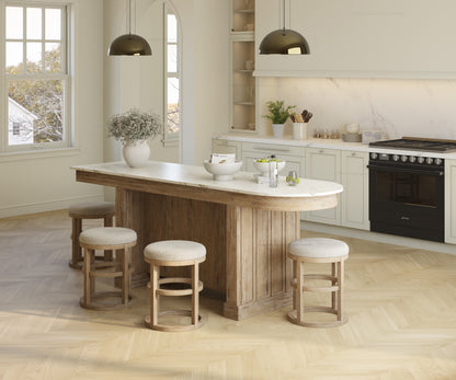 Portland Solid Wood Kitchen Island with Marble Countertop and Optional Stool Set