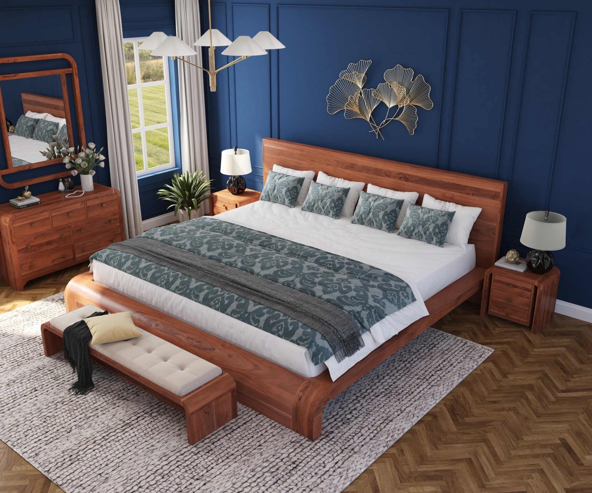 Stockton Solid Wood Curved Platform Bed