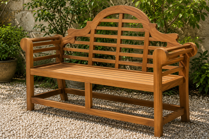 Helena Solid Teak Wood Garden Bench with Decorative Arched Back
