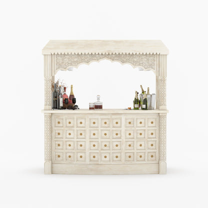 Monterey Hand-Carved Canopy Wine Bar Counter with Wine Fridge Space &amp; Bottle Storage
