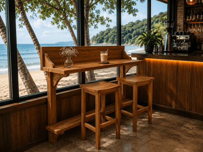 Homer 3-Piece Solid Teak Wood Outdoor Bar Table and Stool Set