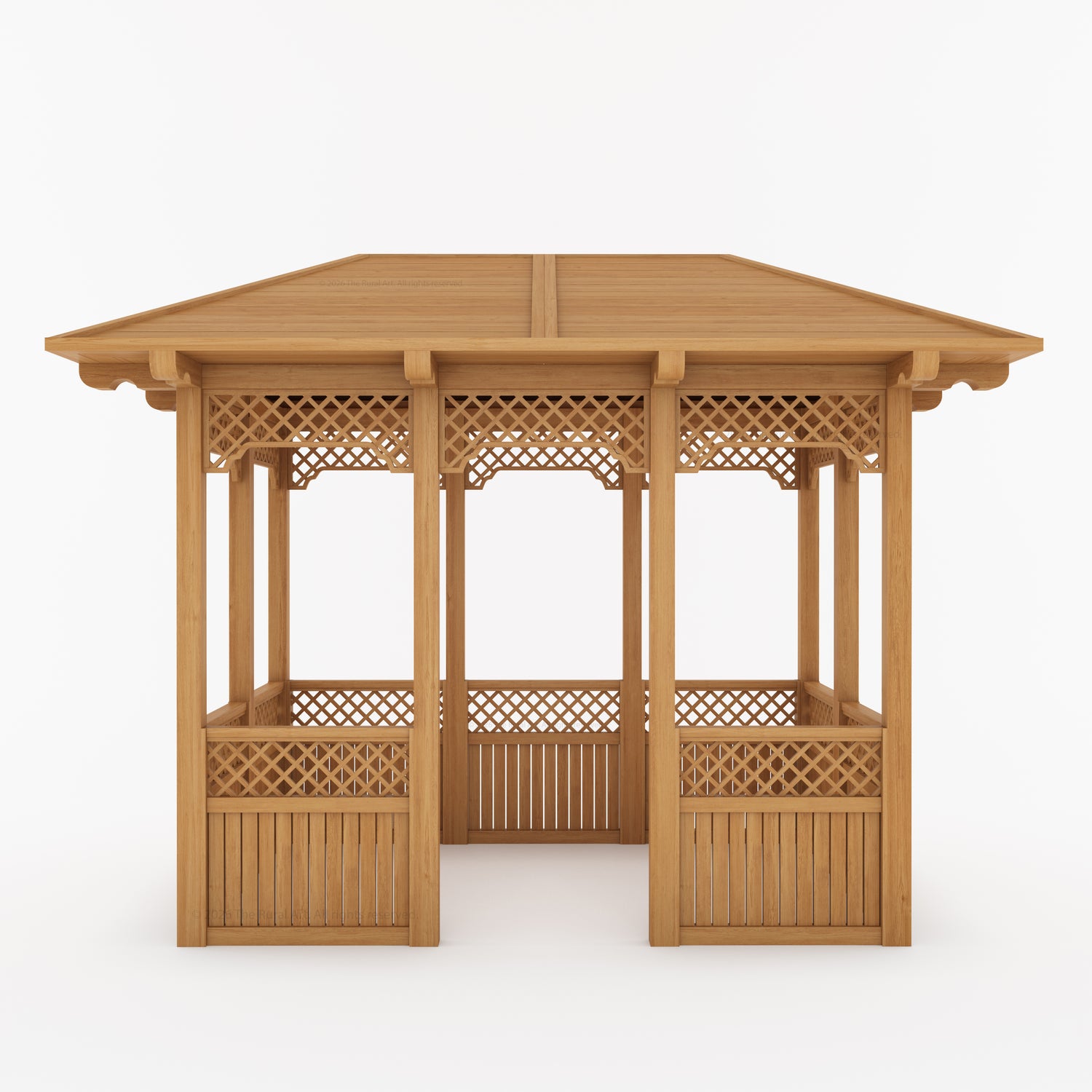 Saratoga Teak Wood Outdoor Garden Gazebo with Decorative Lattice Panels