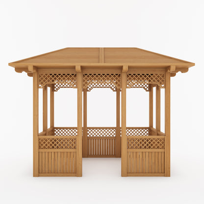 Saratoga Teak Wood Outdoor Garden Gazebo with Decorative Lattice Panels