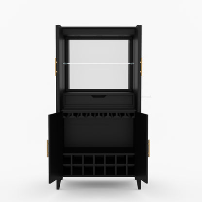 Monarch Tall Bar Cabinet in Solid Wood with Glass-Back Display