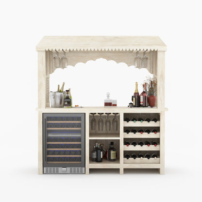 Monterey Hand-Carved Canopy Wine Bar Counter with Wine Fridge Space &amp; Bottle Storage