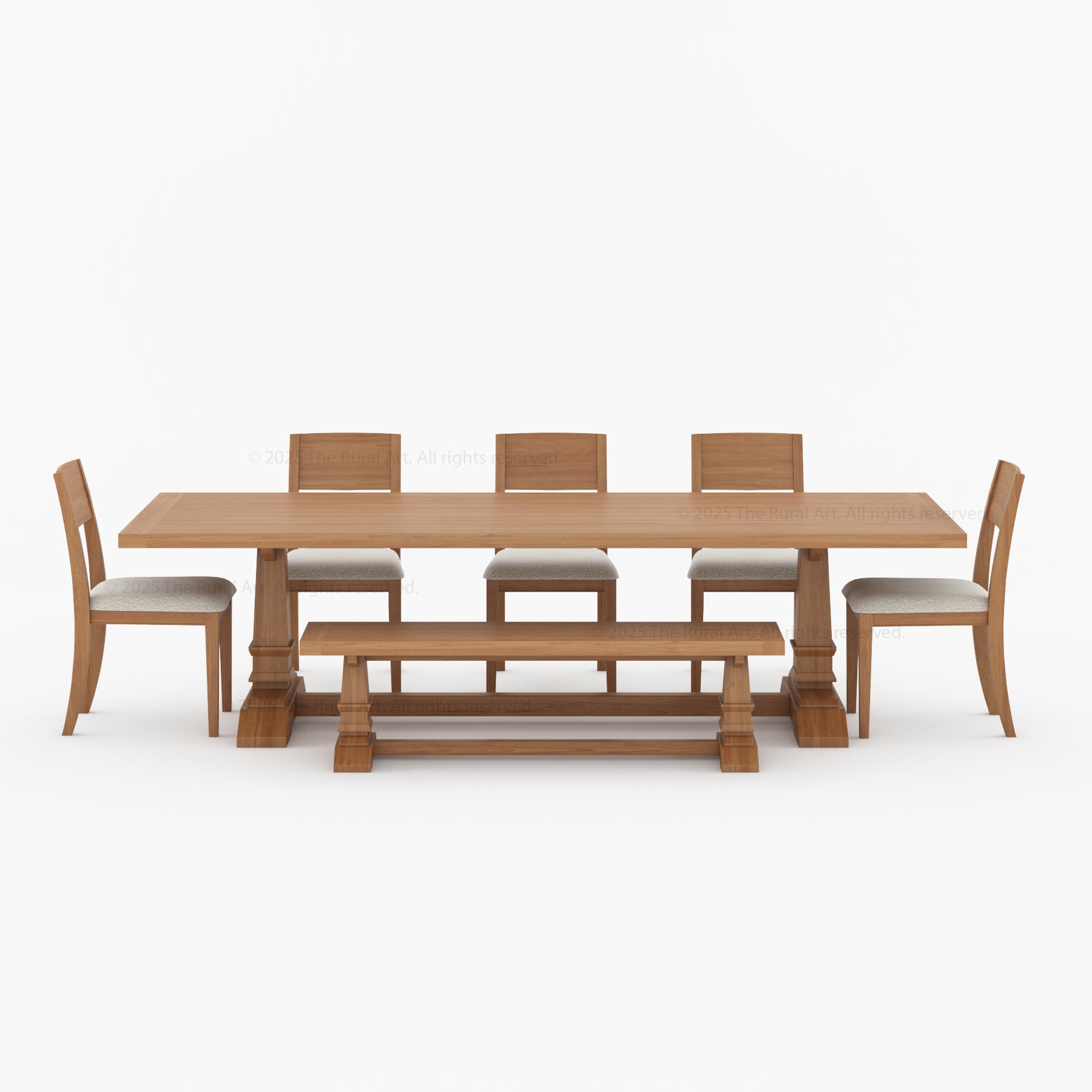 Roseville Solid Wood Dining Set Trestle Table with Chairs &amp; Bench Coastal Farmhouse Style