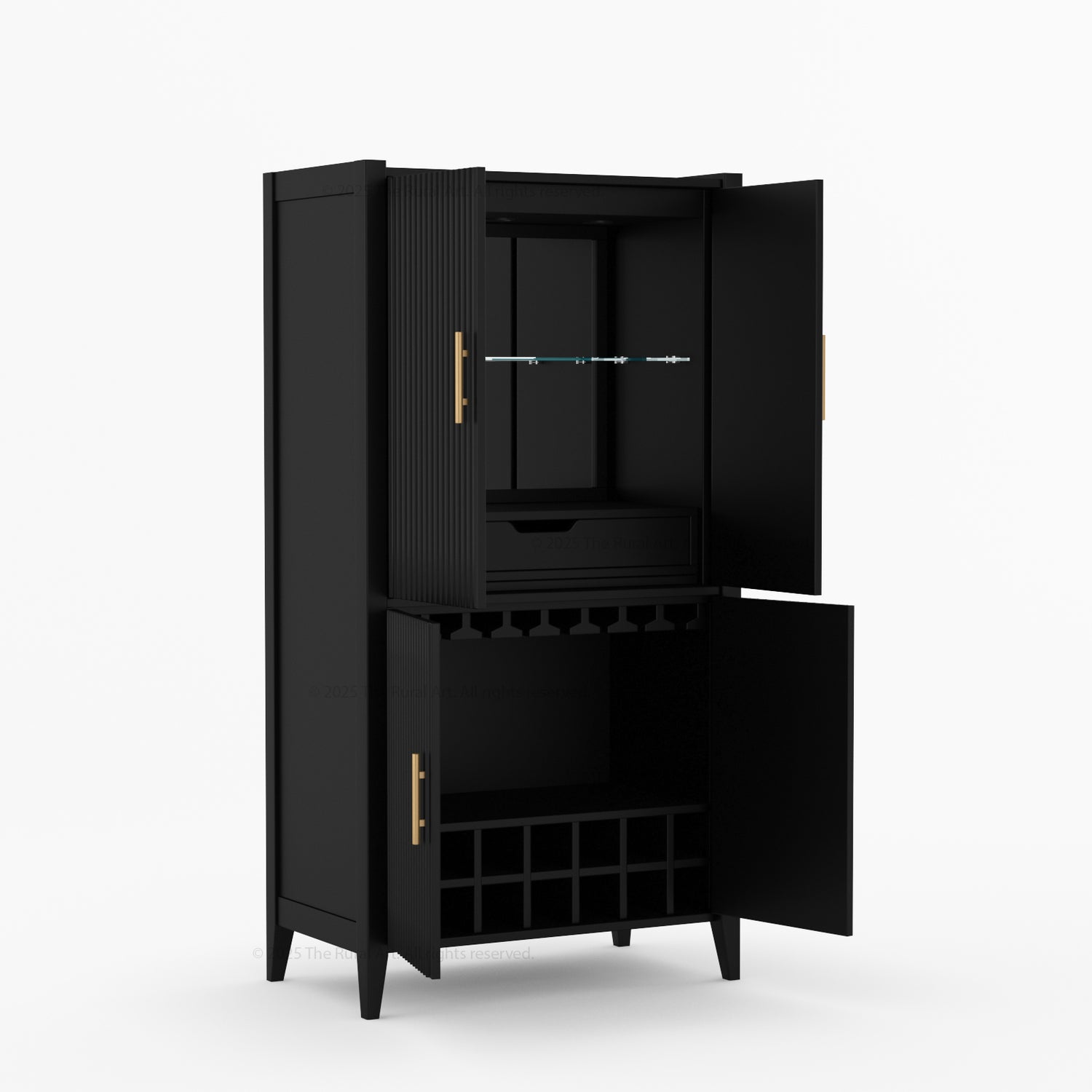 Monarch Solid Wood Wine Bar Cabinet &amp; Counter Set with Glass-Back Display