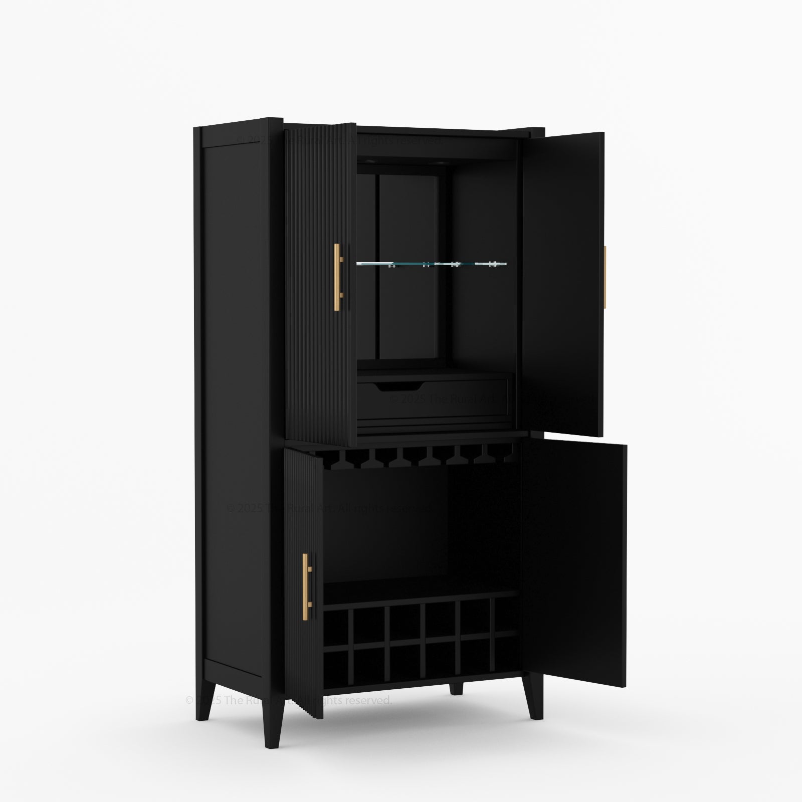 Monarch Solid Wood Wine Bar Cabinet &amp; Counter Set with Glass-Back Display