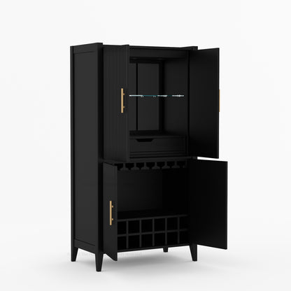 Monarch Solid Wood Wine Bar Cabinet &amp; Counter Set with Glass-Back Display
