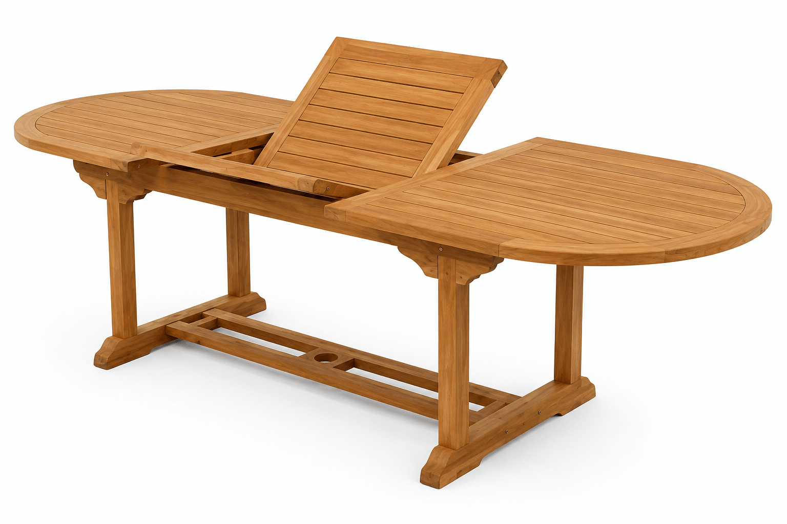 Palmer Solid Teak Wood Extendable Oval Dining Table with Butterfly Leaf &amp; Trestle Base