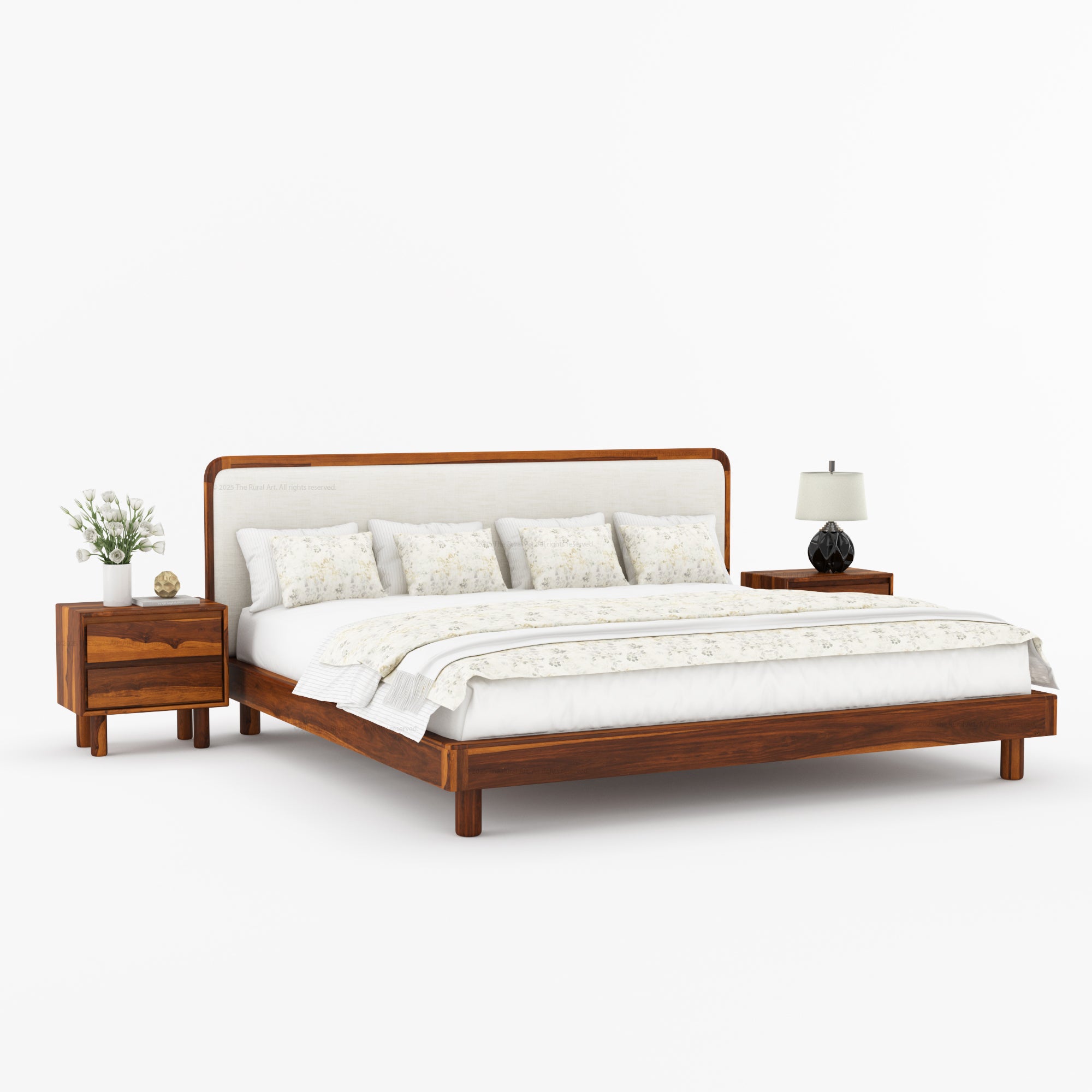 Carmel Platform Bed Frame With Upholstered Headboard Solid Wood