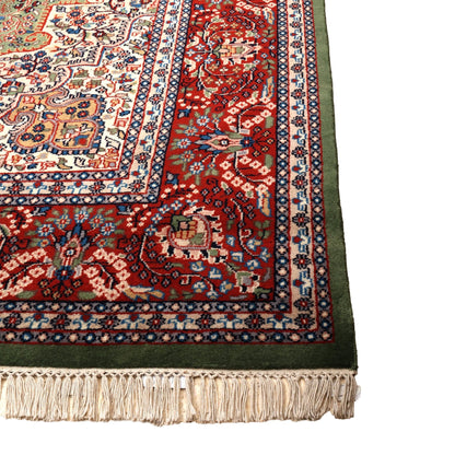 Asheville Hand-Knotted Wool Oriental Rug Sage Green, Crimson &amp; Ivory