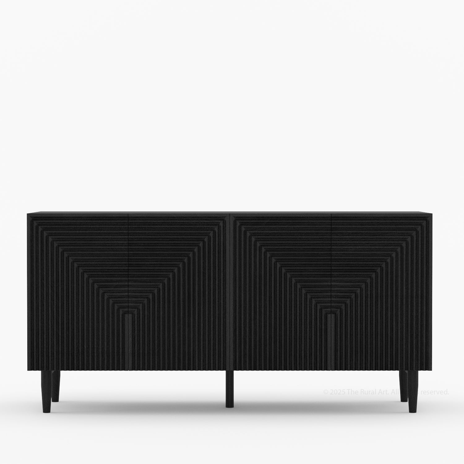 Chicago Geometric Carved Black Solid Wood Sideboard Buffet