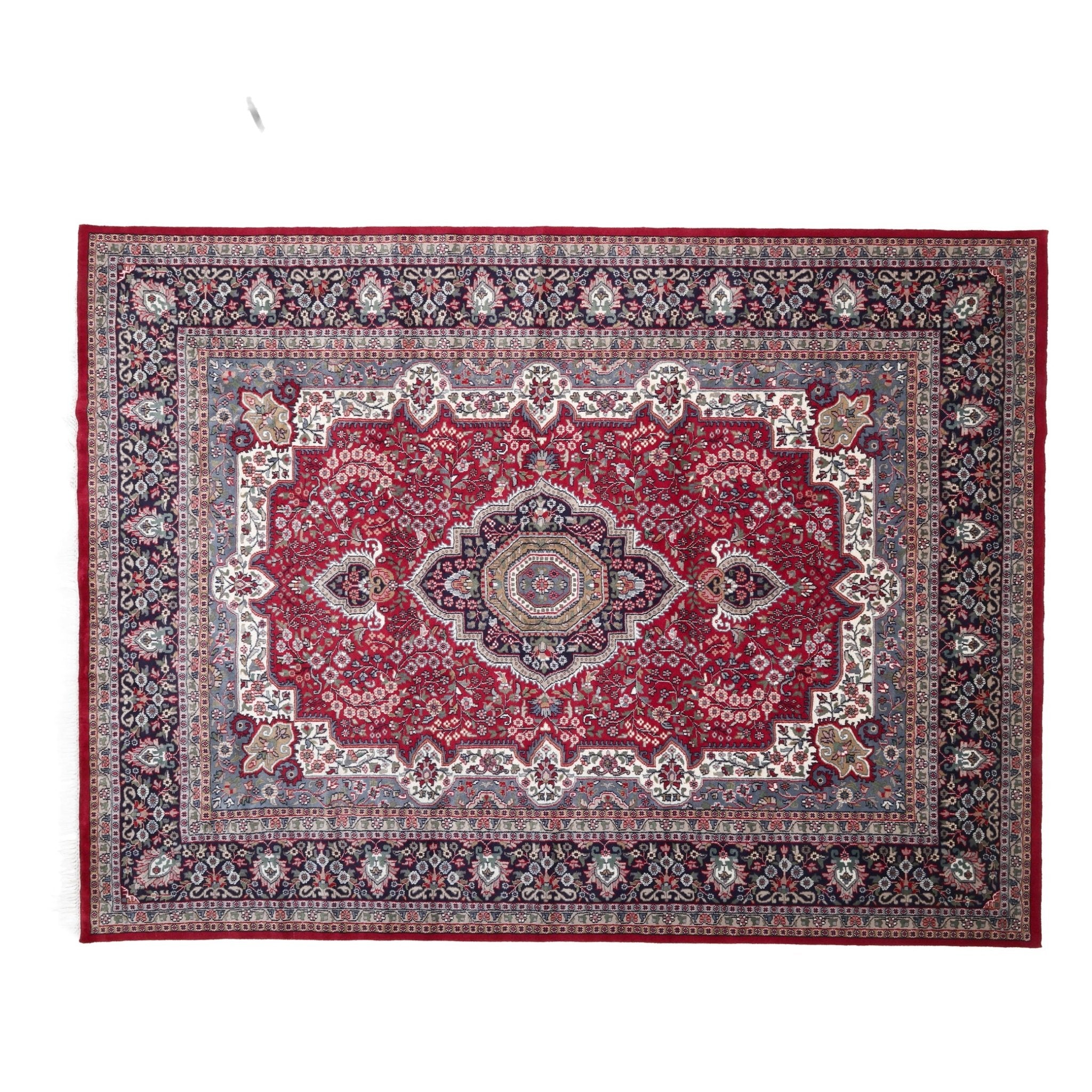 Zareen Hand-Knotted Wool Kashan Rug – Crimson Red &amp; Midnight Blue