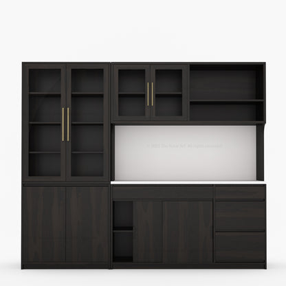 Girtin Solid Wood Wine &amp; Coffee Bar Hutch with White Quartz Countertop – 99” Width