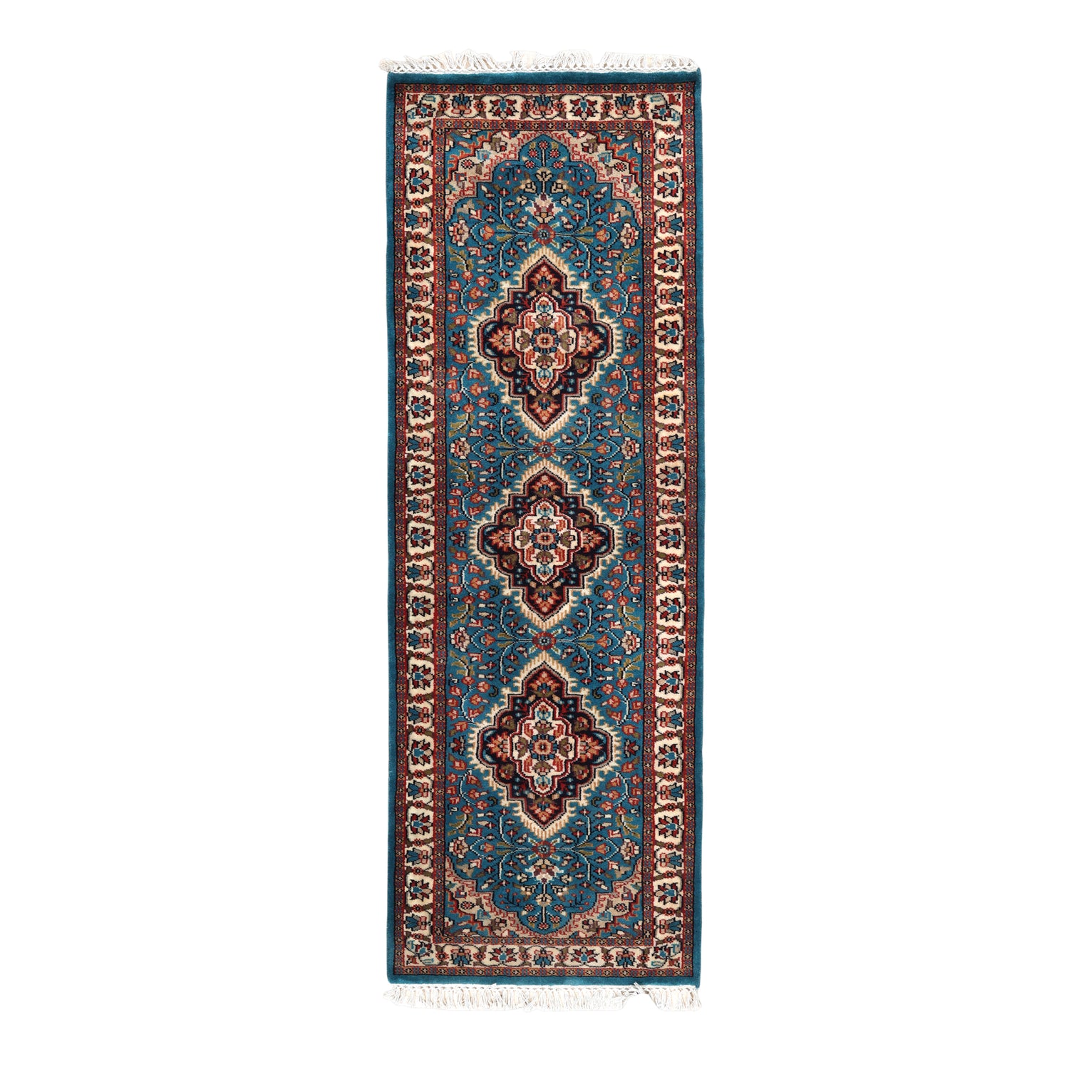 Highland Turquoise Hand-Knotted Wool Runner Rug