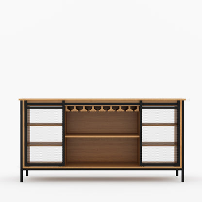 Dallas Industrial Bar Cabinet Solid Wood Iron Sliding Mesh Doors