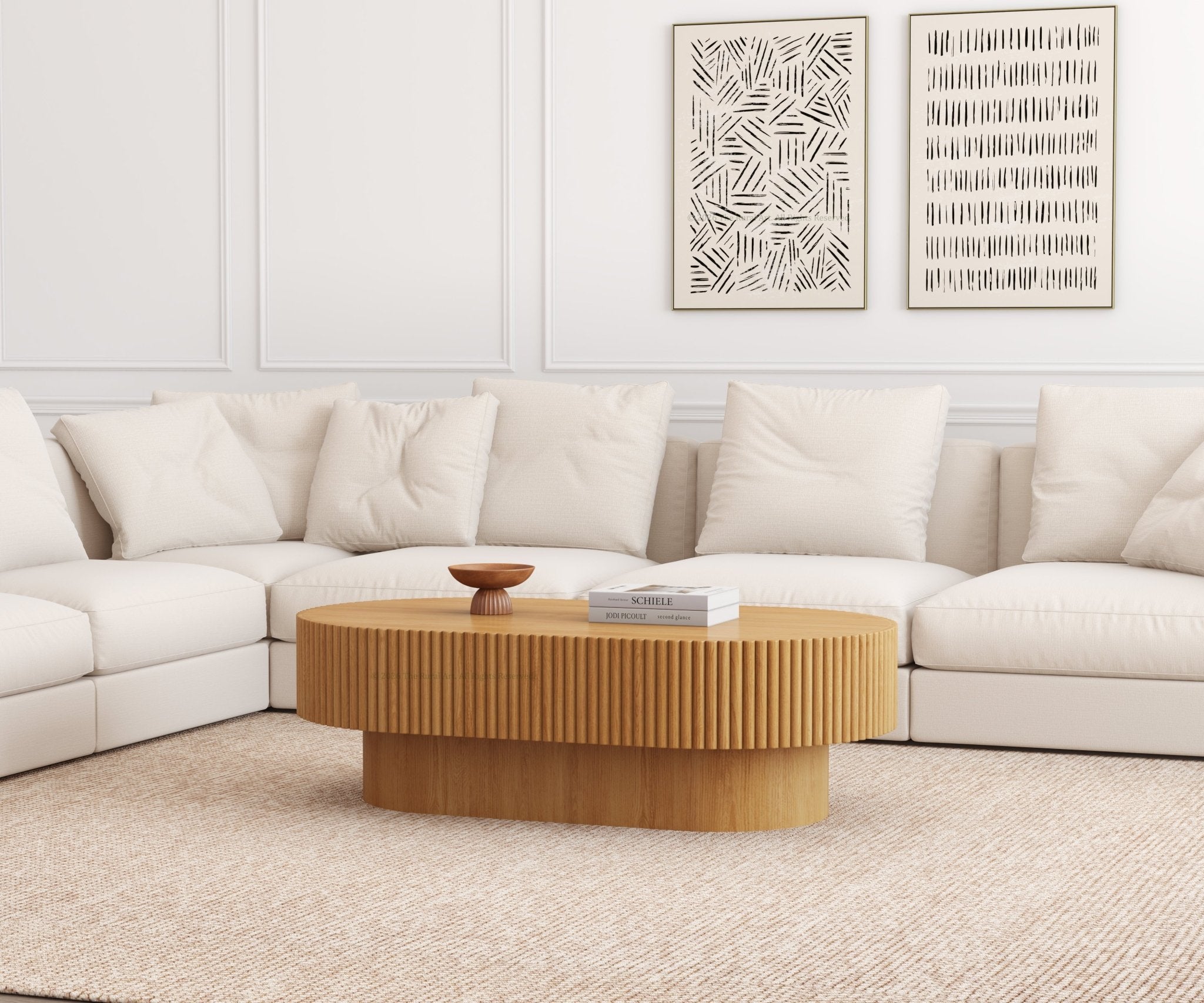 Cullman Teak Wood Oval Fluted Coffee Table