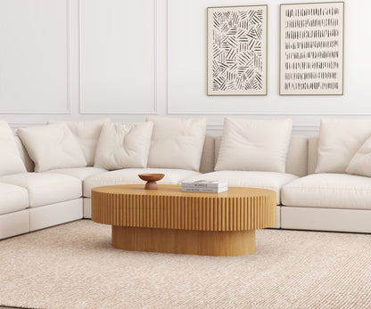 Cullman Teak Wood Oval Fluted Coffee Table