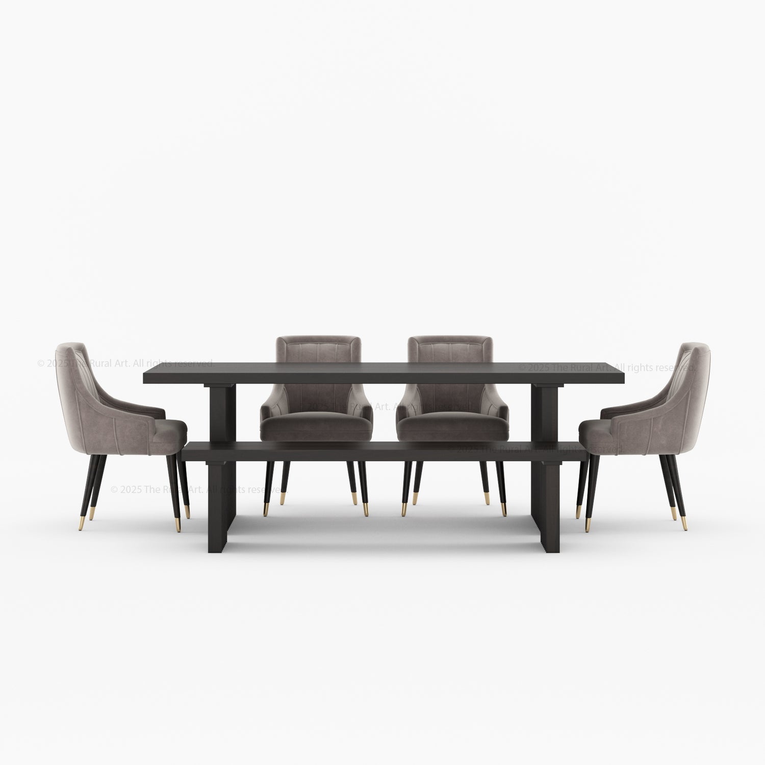 Montecito Noir Dining Table Solid Wood with Fluted Pedestal Legs