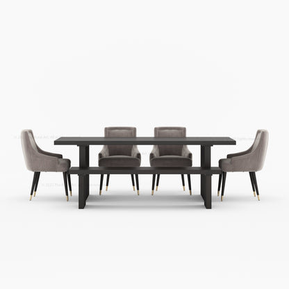 Montecito Noir Dining Table Solid Wood with Fluted Pedestal Legs