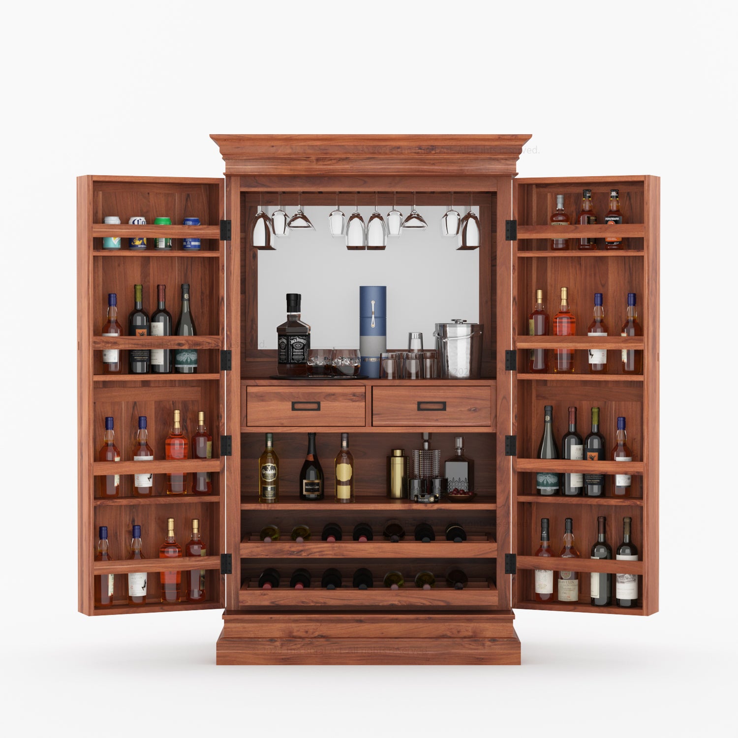 Melinda Solid Wood Bar Cabinet with Storage &amp; Wine Rack