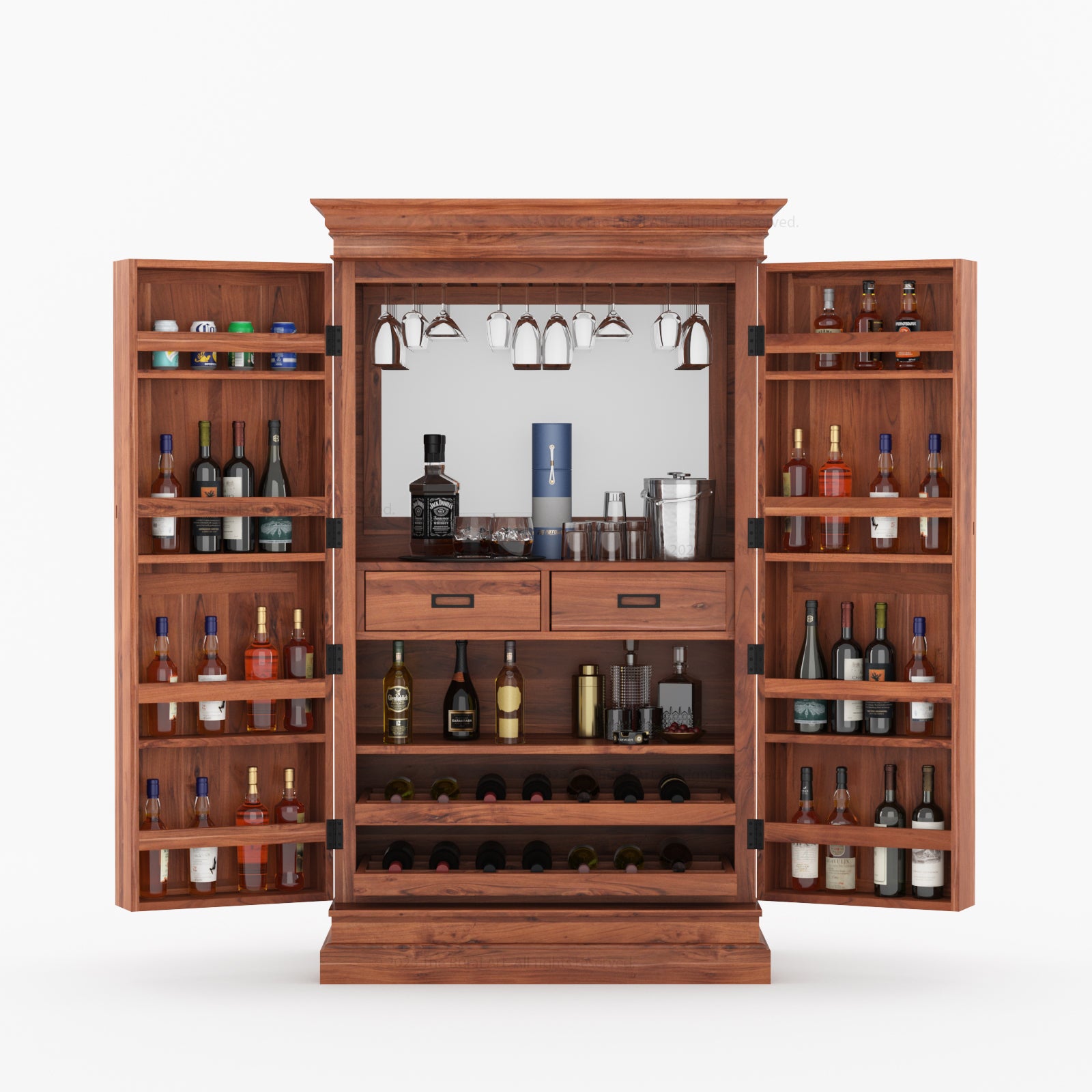 Melinda Solid Wood Bar Cabinet with Storage &amp; Wine Rack