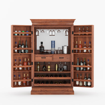 Melinda Solid Wood Bar Cabinet with Storage &amp; Wine Rack