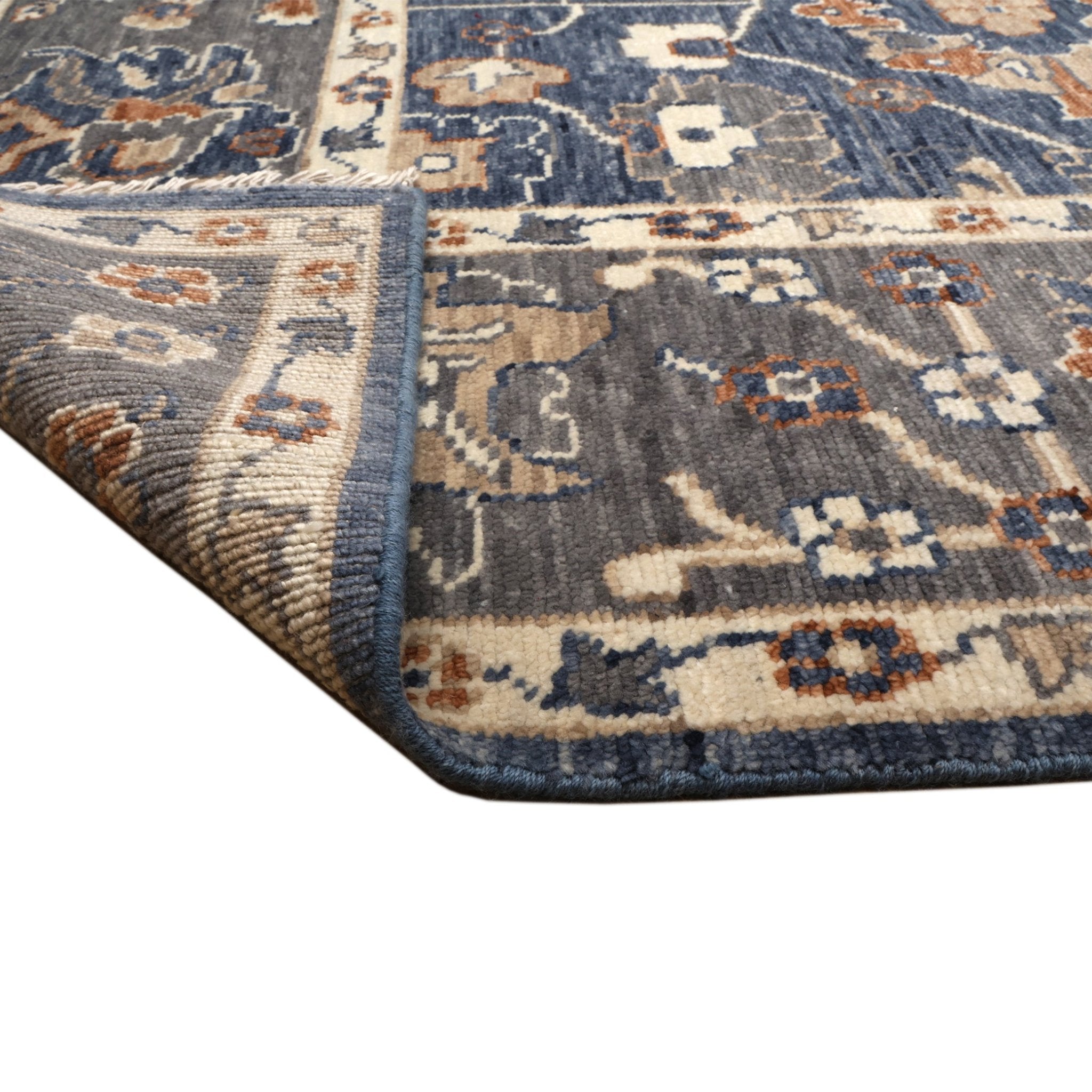 Aveline Hand-Knotted Wool Oushak Rug in Grey Blue