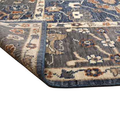 Aveline Hand-Knotted Wool Oushak Rug in Grey Blue