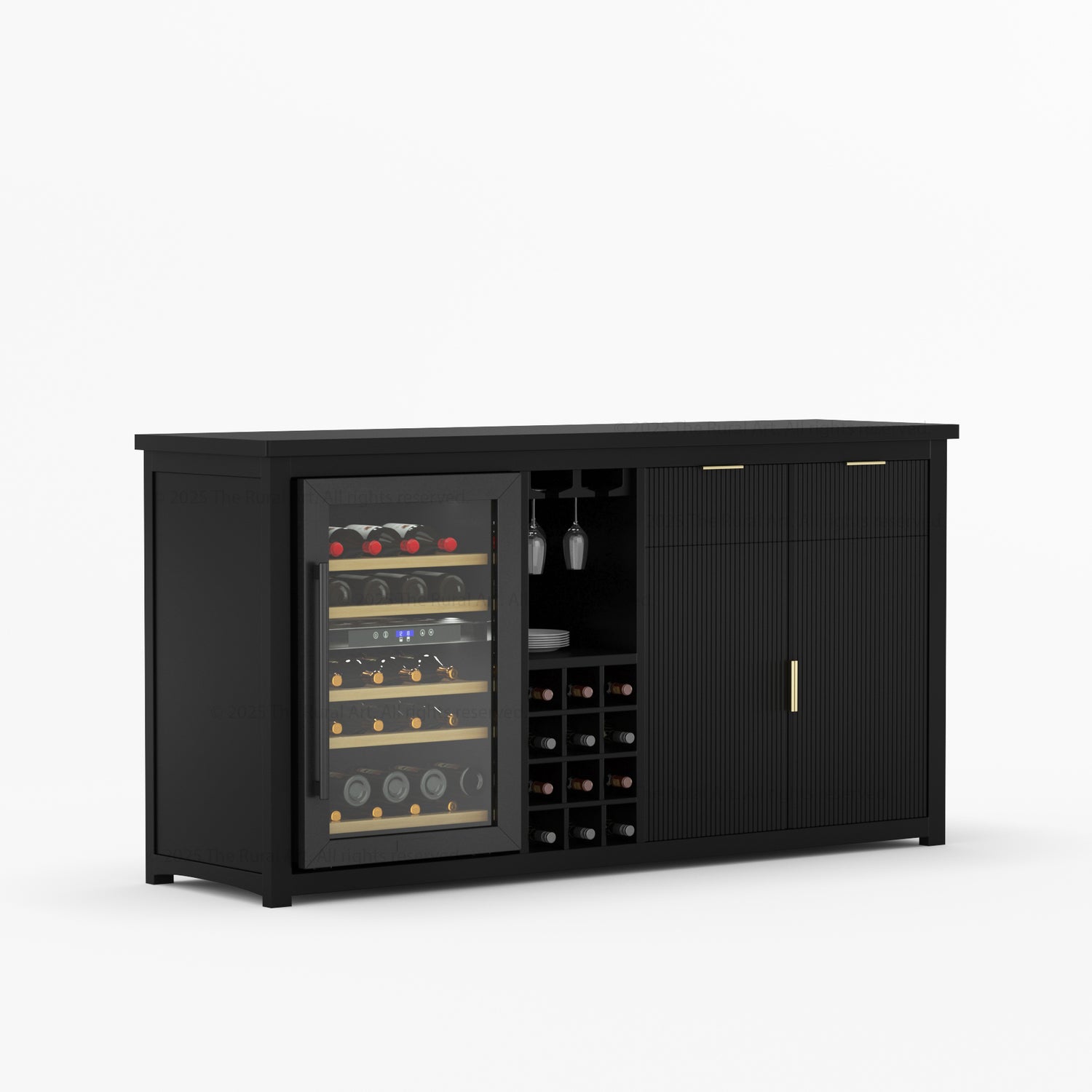 Sonoma Modern Black Bar Cabinet with Mini Fridge Space