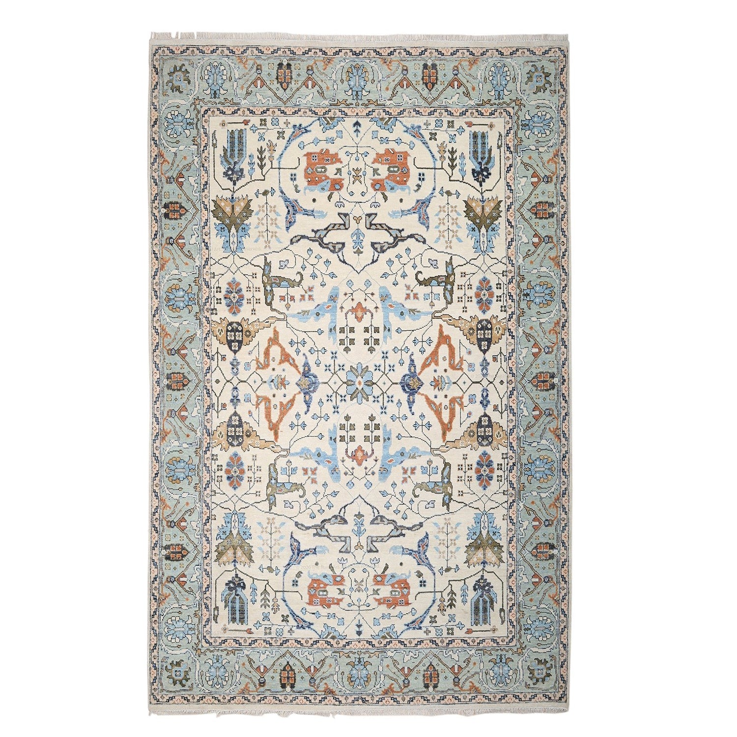 Sintra Vintage Oushak Hand-Knotted Wool Rug - Cream &amp; Blue