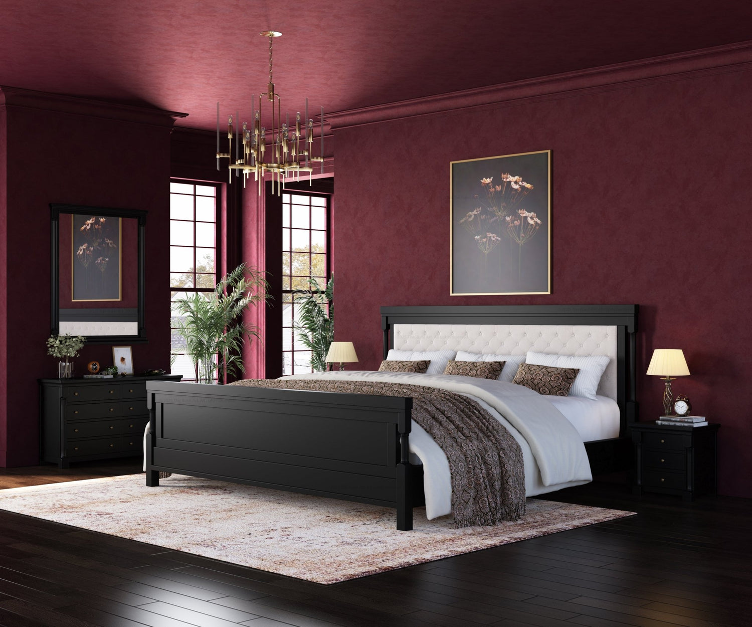 Verona Rustic Solid Wood Tall Headboard Upholstered Bed