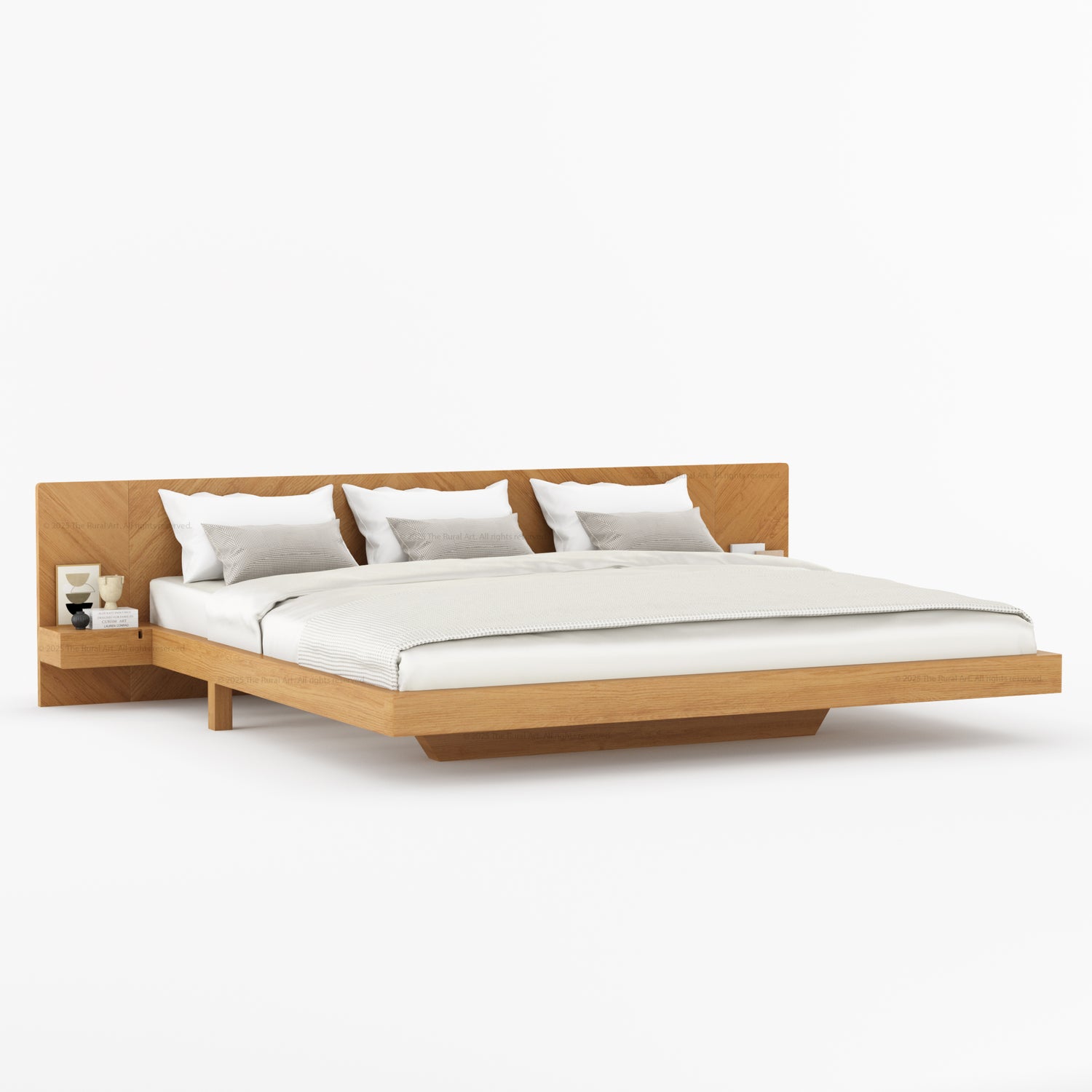 Hollywood Teakwood Floating Bed with End Tables